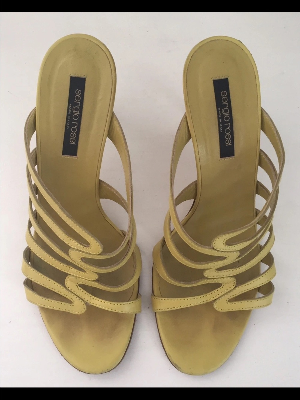 SERGIO ROSSI LIME GREEN CAGED SLIP ON HEELS SANDALS Sz 38.5 - Picture 2 of 11